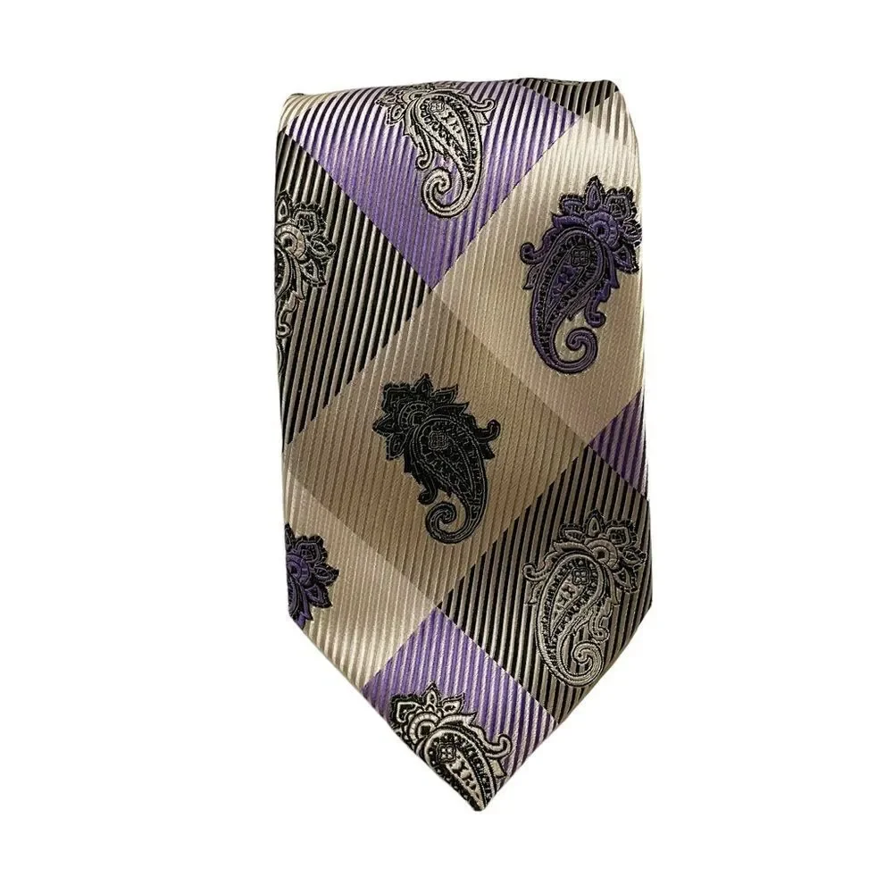 Henri Picard Purple Paisley Big & Tall Extra Long Tie